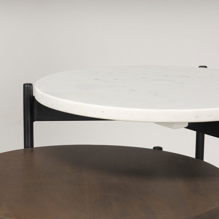 Larkin Marble & Dark Brown Wood Tabletop Nesting End/Side Tables Living Room Mercana