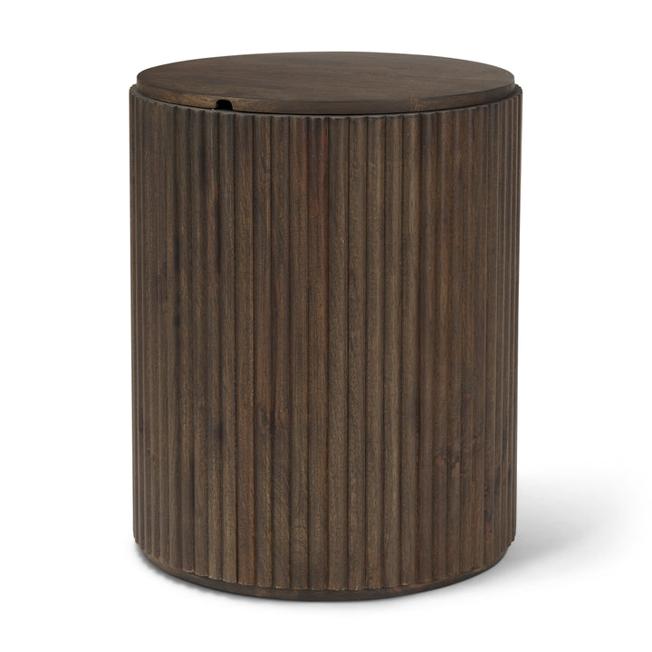 Terra Dark Brown Wood Fluted Round Side Table Living Room Mercana