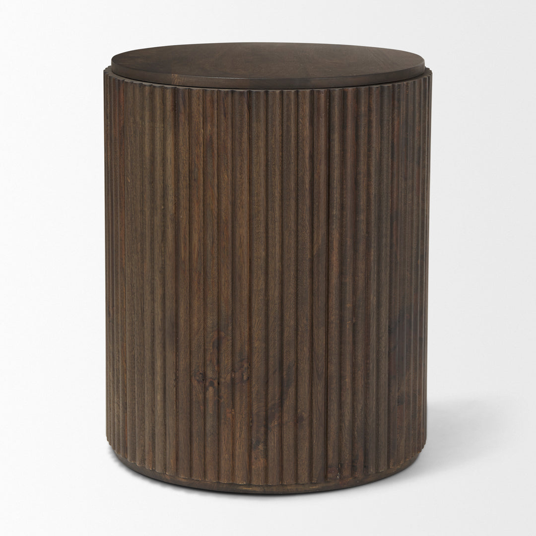 Terra Dark Brown Wood Fluted Round Side Table Living Room Mercana