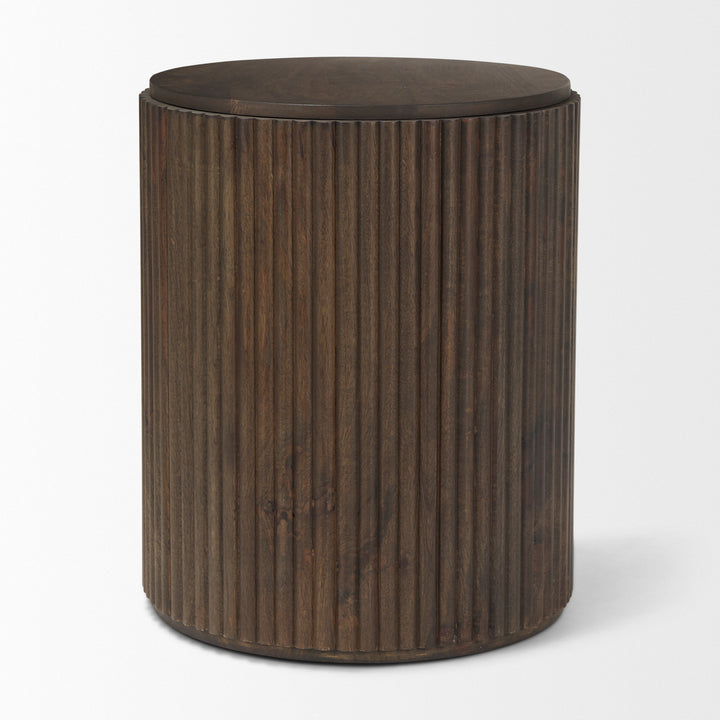 Terra Dark Brown Wood Fluted Round Side Table Living Room Mercana