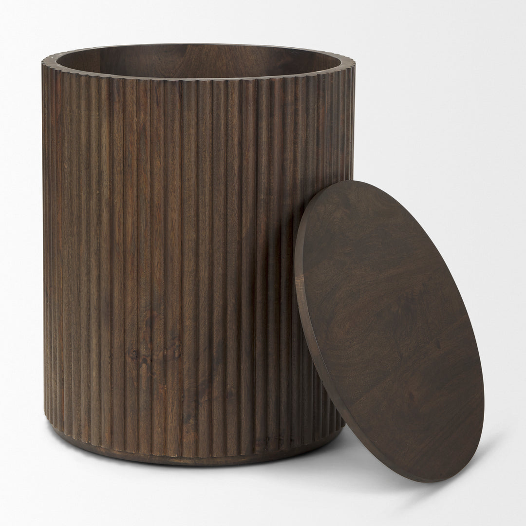 Terra Dark Brown Wood Fluted Round Side Table Living Room Mercana