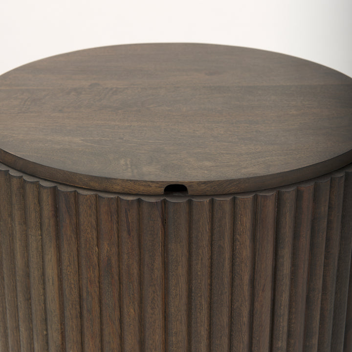 Terra Dark Brown Wood Fluted Round Side Table Living Room Mercana