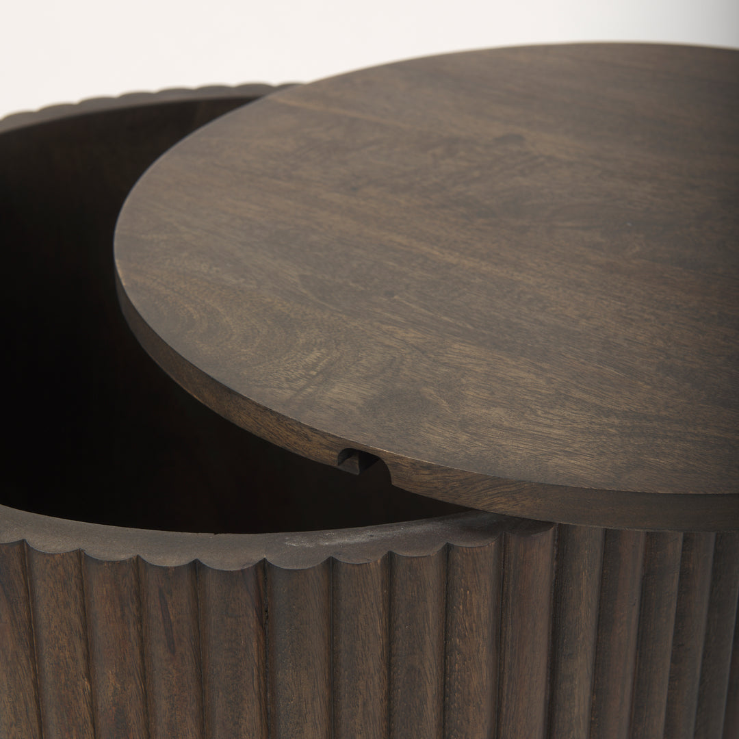 Terra Dark Brown Wood Fluted Round Side Table Living Room Mercana