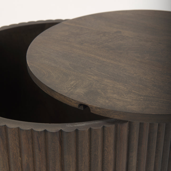 Terra Dark Brown Wood Fluted Round Side Table Living Room Mercana