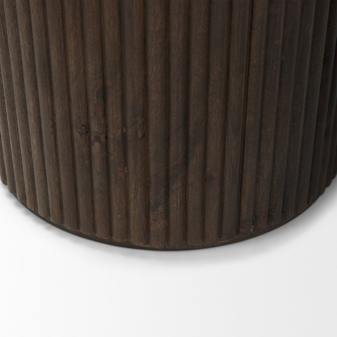 Terra Dark Brown Wood Fluted Round Side Table Living Room Mercana
