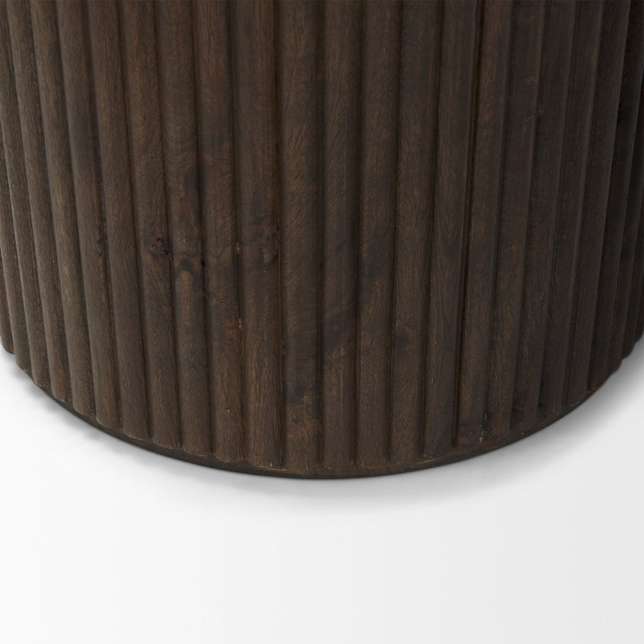 Terra Dark Brown Wood Fluted Round Side Table Living Room Mercana