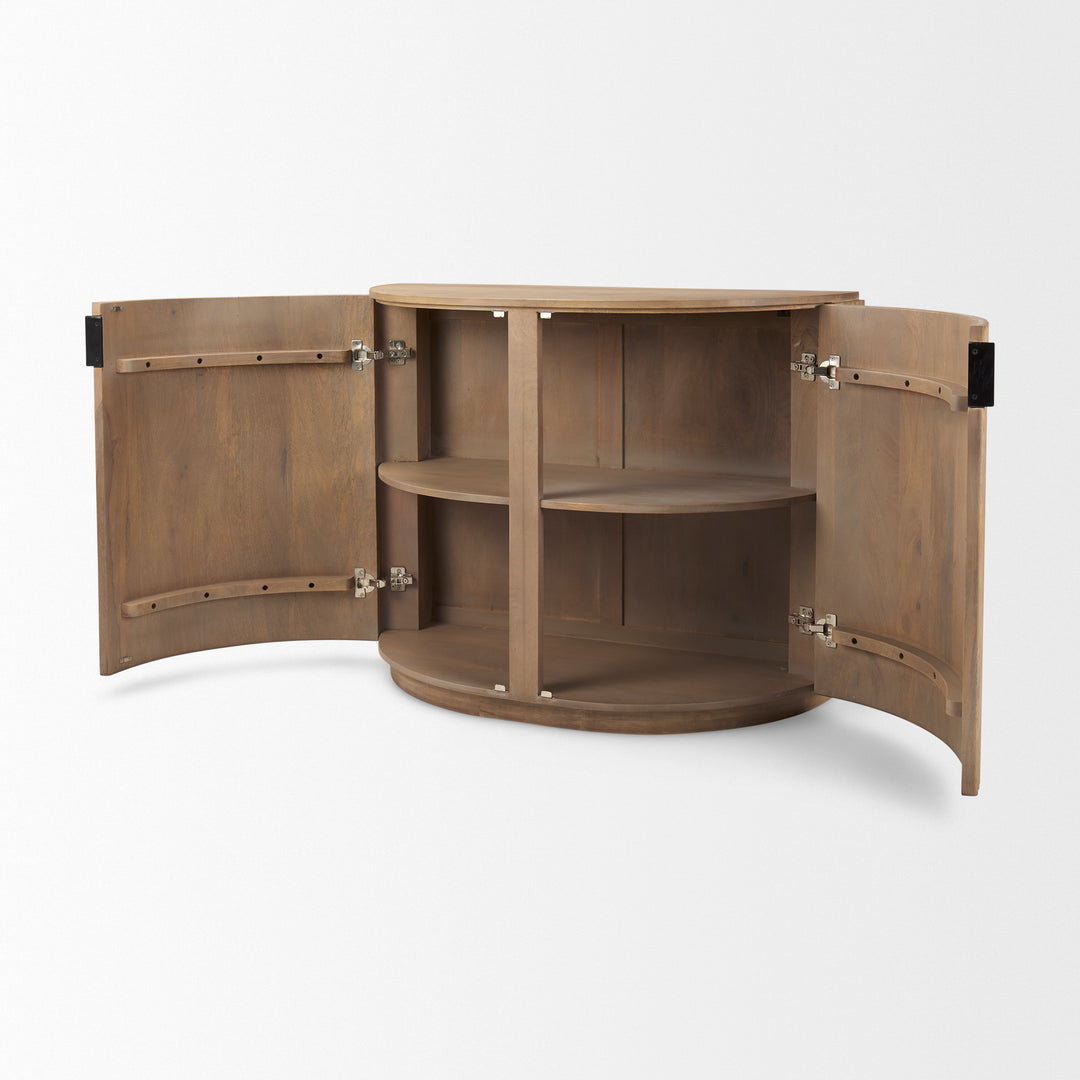 Terra Fluted Light Brown Wood 2-Door Accent Cabinet Decor Mercana