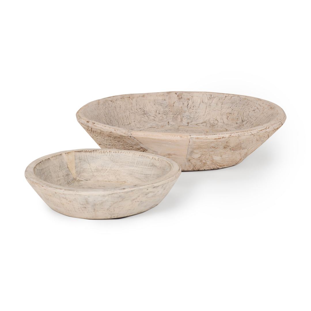 Nikita Set of 2 Large Light-Wash Reclaimed Wood Bowls Decor Mercana