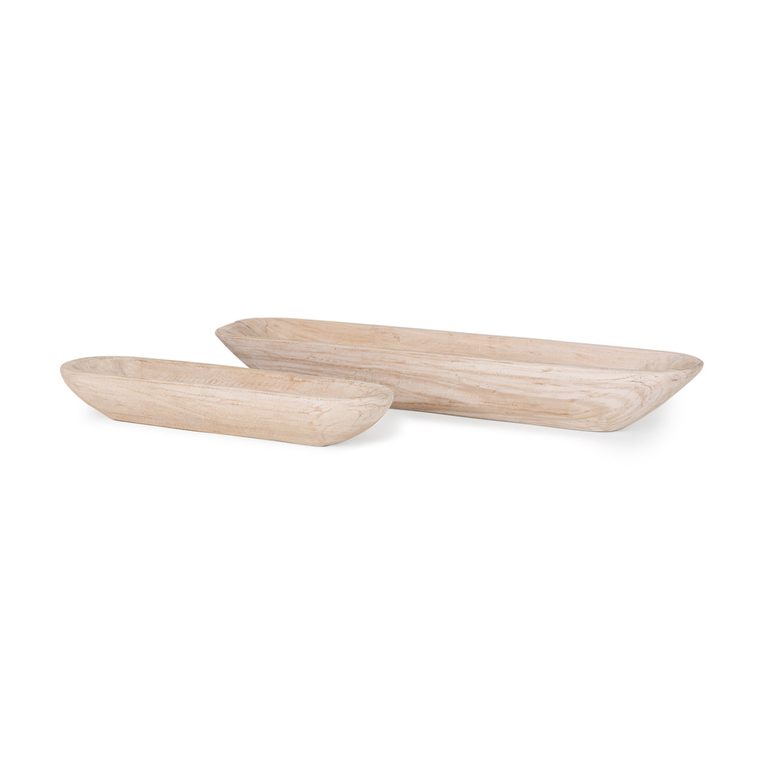 Athena Set of 2 Extra Large Light-Wash Reclaimed Wood Trays Decor Mercana