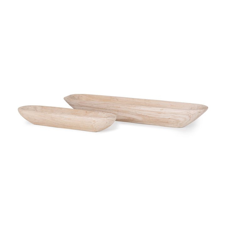 Athena Set of 2 Extra Large Light-Wash Reclaimed Wood Trays Decor Mercana