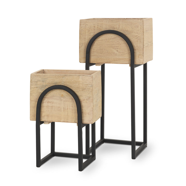 Jadine Set of 2 Beige Wood w/ Black Metal Arch Frames Decor Mercana