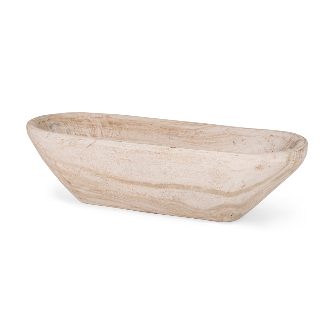 Athena Extra Large Oblong Light-Wash Reclaimed Wood Bowl Decor Mercana