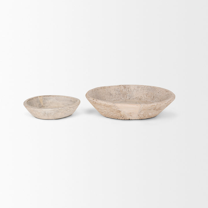 Nikita Set of 2 Large Light-Wash Reclaimed Wood Bowls Decor Mercana