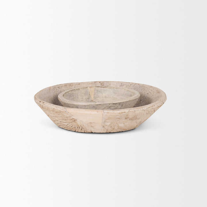 Nikita Set of 2 Large Light-Wash Reclaimed Wood Bowls Decor Mercana