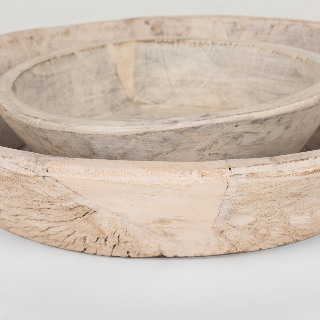Nikita Set of 2 Large Light-Wash Reclaimed Wood Bowls Decor Mercana