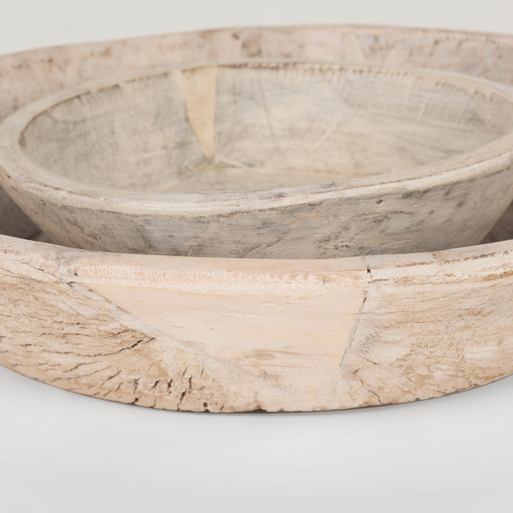 Nikita Set of 2 Large Light-Wash Reclaimed Wood Bowls Decor Mercana