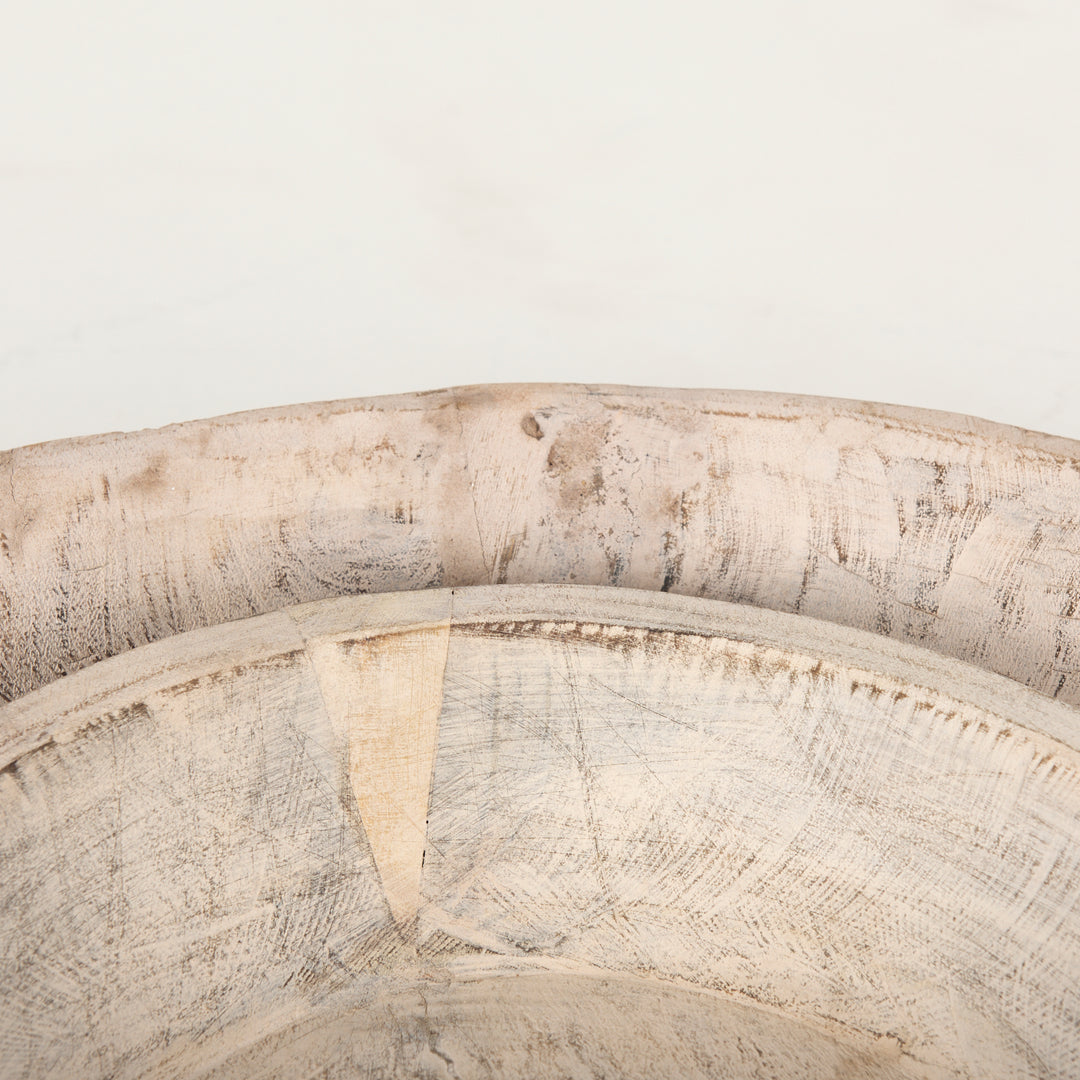 Nikita Set of 2 Large Light-Wash Reclaimed Wood Bowls Decor Mercana
