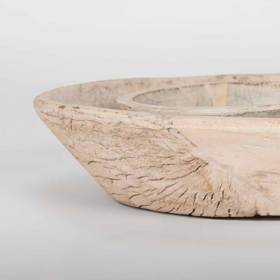 Nikita Set of 2 Large Light-Wash Reclaimed Wood Bowls Decor Mercana