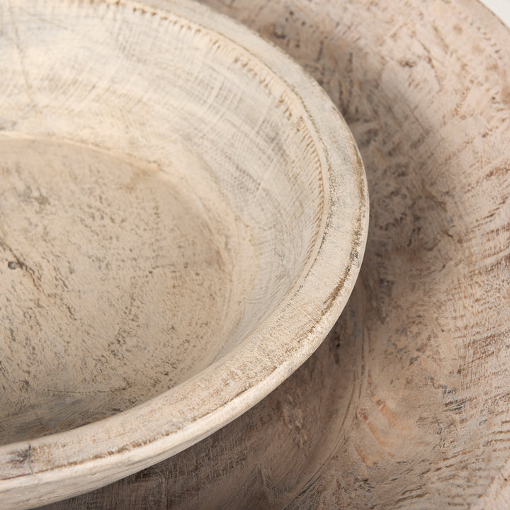 Nikita Set of 2 Large Light-Wash Reclaimed Wood Bowls Decor Mercana