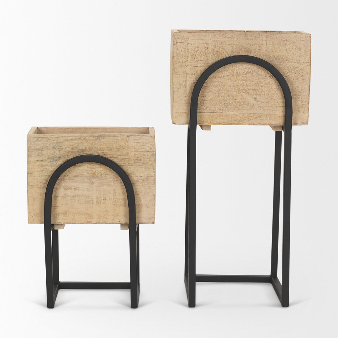 Jadine Set of 2 Beige Wood w/ Black Metal Arch Frames Decor Mercana