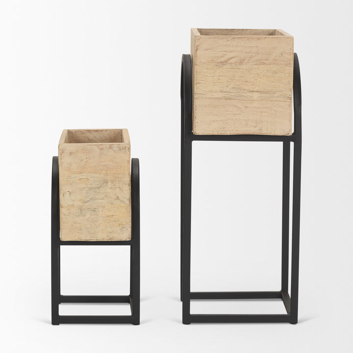 Jadine Set of 2 Beige Wood w/ Black Metal Arch Frames Decor Mercana