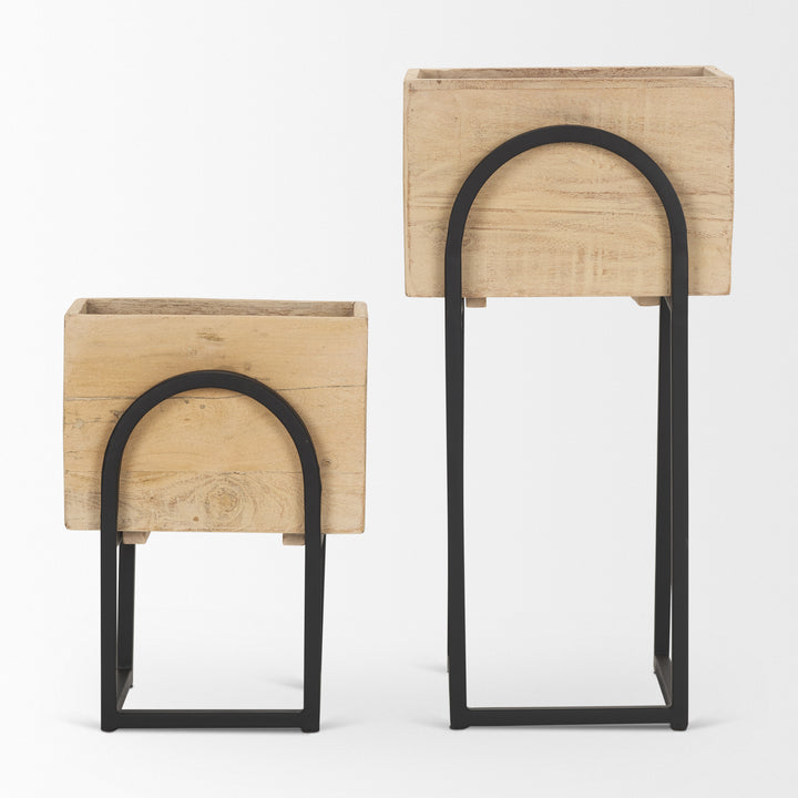 Jadine Set of 2 Beige Wood w/ Black Metal Arch Frames Decor Mercana