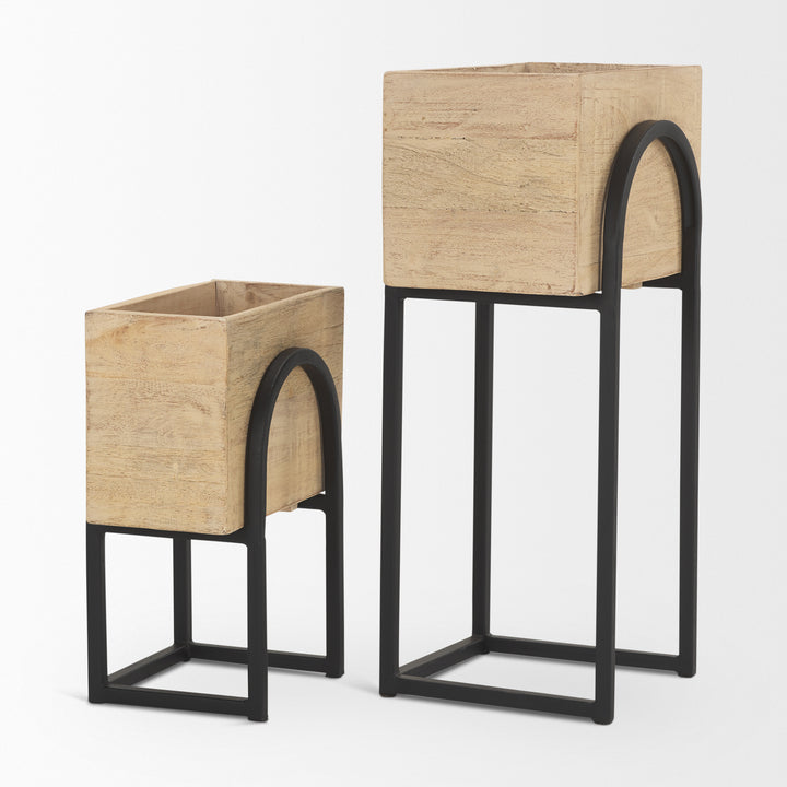 Jadine Set of 2 Beige Wood w/ Black Metal Arch Frames Decor Mercana