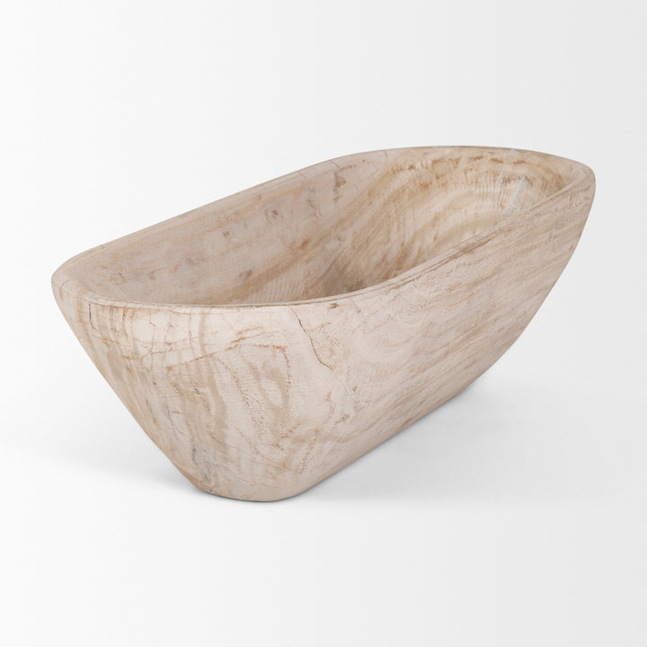 Athena Extra Large Oblong Light-Wash Reclaimed Wood Bowl Decor Mercana