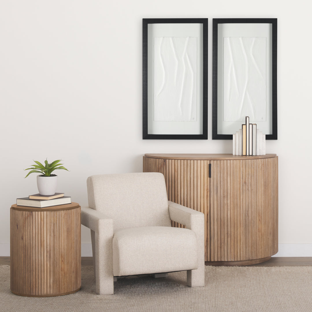 Terra Fluted Light Brown Wood 2-Door Accent Cabinet Decor Mercana