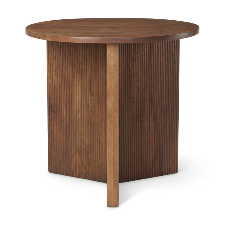 Enzo 32" Round Tabletop w/ Fluted Wood Base Foyer Accent Table Dining Room Mercana
