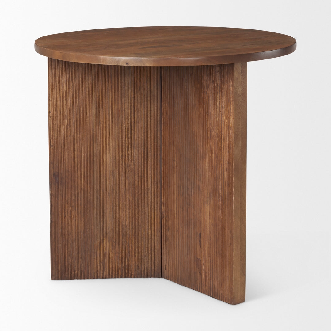 Enzo 32" Round Tabletop w/ Fluted Wood Base Foyer Accent Table Dining Room Mercana