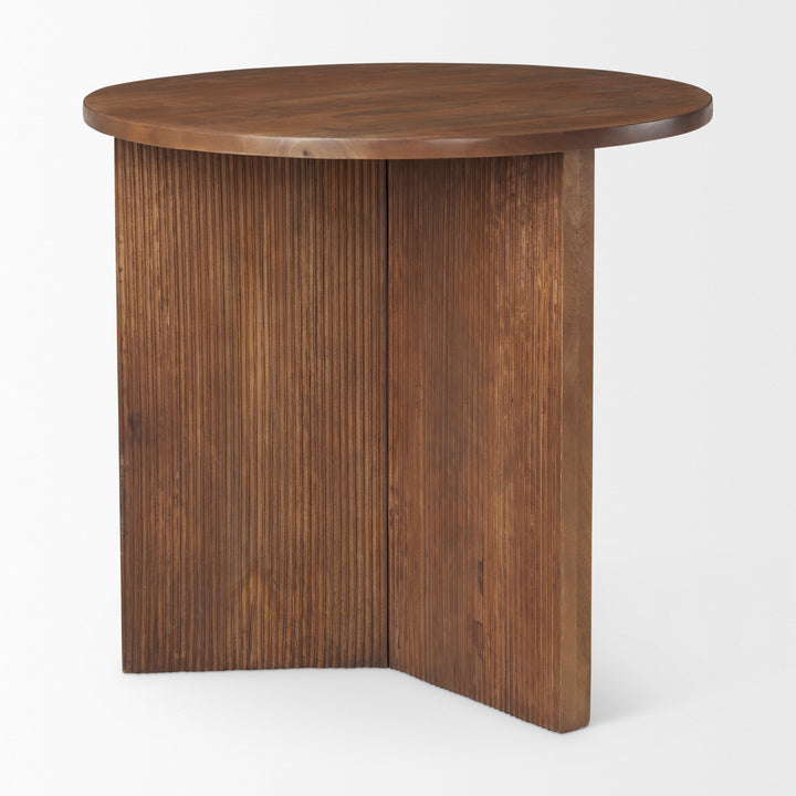 Enzo 32" Round Tabletop w/ Fluted Wood Base Foyer Accent Table Dining Room Mercana