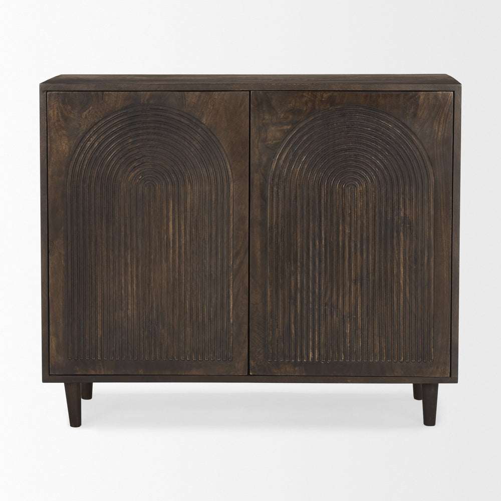 Tucker Dark Brown Wood w/ Carved Arch Pattern 2 Door Cabinet Decor Mercana