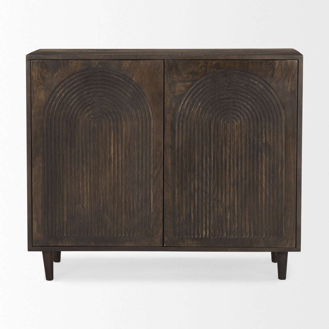 Tucker Dark Brown Wood w/ Carved Arch Pattern 2 Door Cabinet Decor Mercana