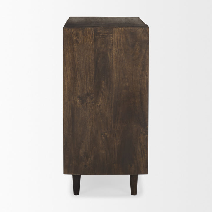 Tucker Dark Brown Wood w/ Carved Arch Pattern 2 Door Cabinet Decor Mercana