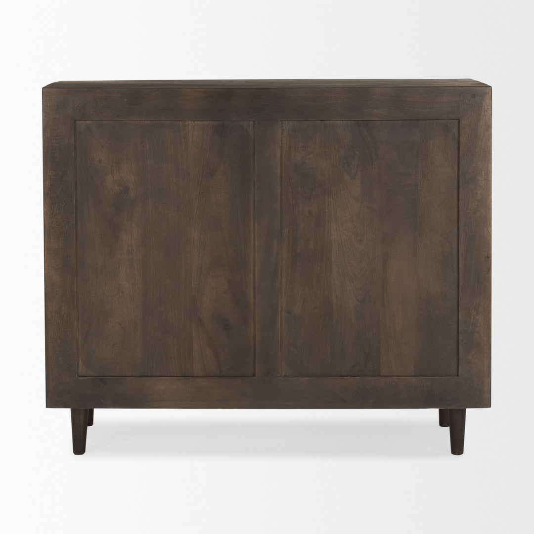 Tucker Dark Brown Wood w/ Carved Arch Pattern 2 Door Cabinet Decor Mercana