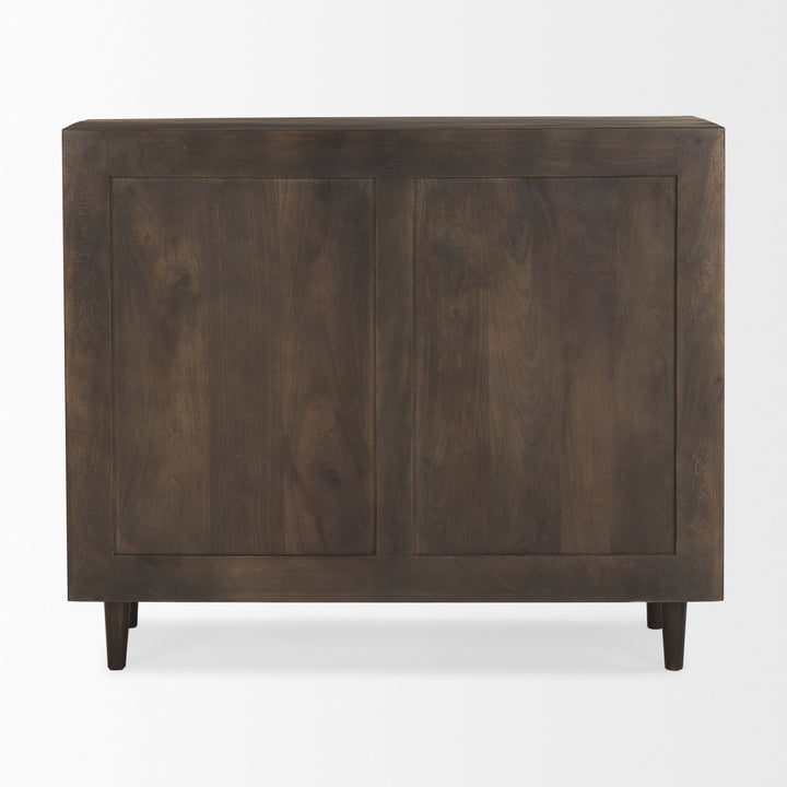 Tucker Dark Brown Wood w/ Carved Arch Pattern 2 Door Cabinet Decor Mercana