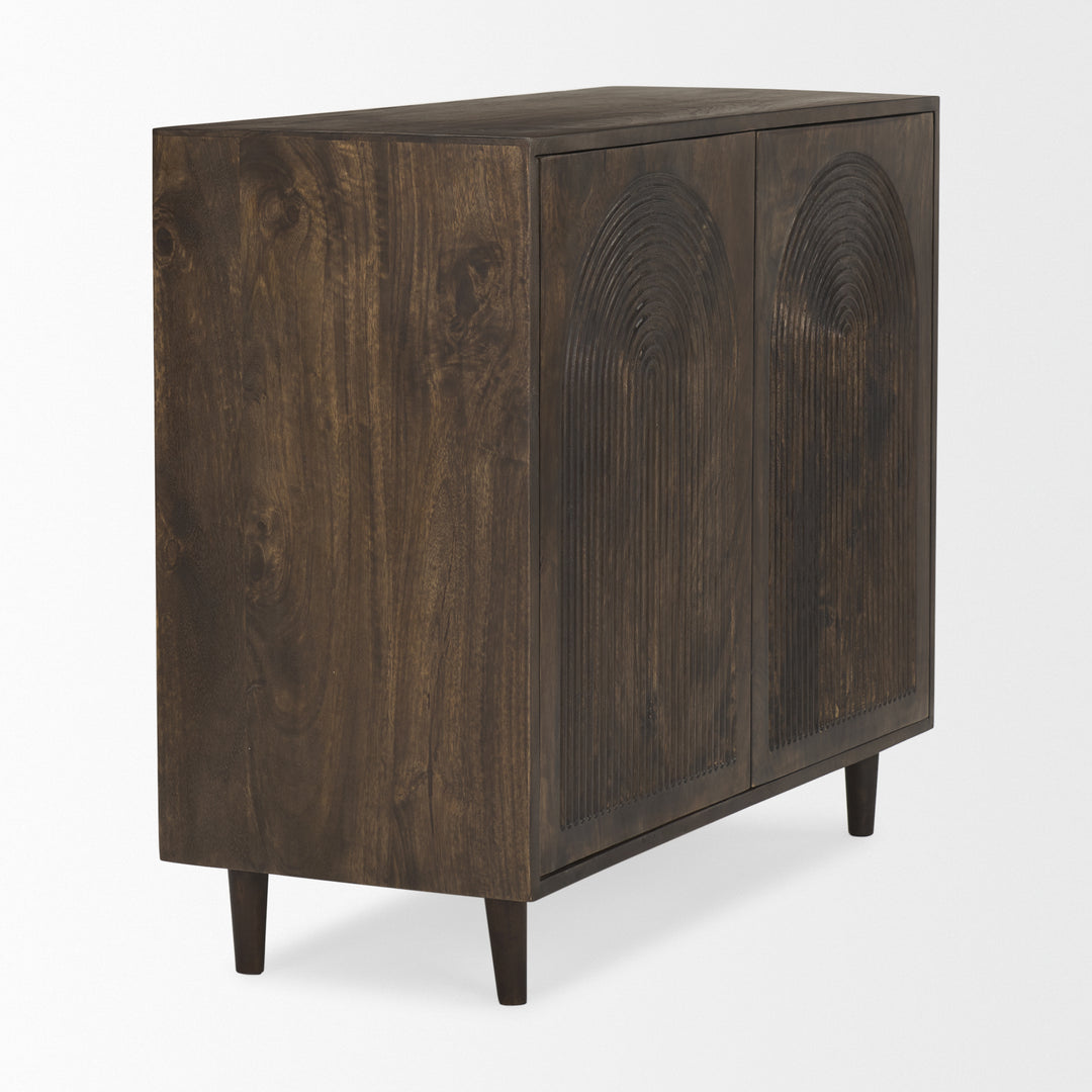 Tucker Dark Brown Wood w/ Carved Arch Pattern 2 Door Cabinet Decor Mercana