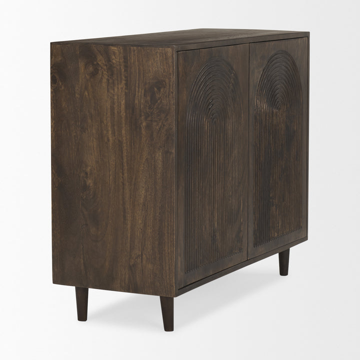 Tucker Dark Brown Wood w/ Carved Arch Pattern 2 Door Cabinet Decor Mercana