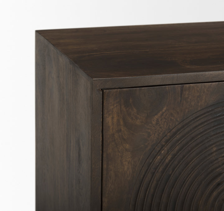 Tucker Dark Brown Wood w/ Carved Arch Pattern 2 Door Cabinet Decor Mercana