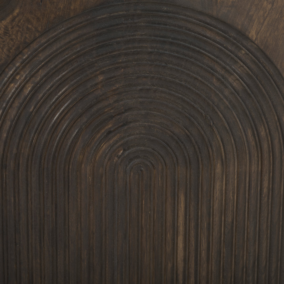 Tucker Dark Brown Wood w/ Carved Arch Pattern 2 Door Cabinet Decor Mercana
