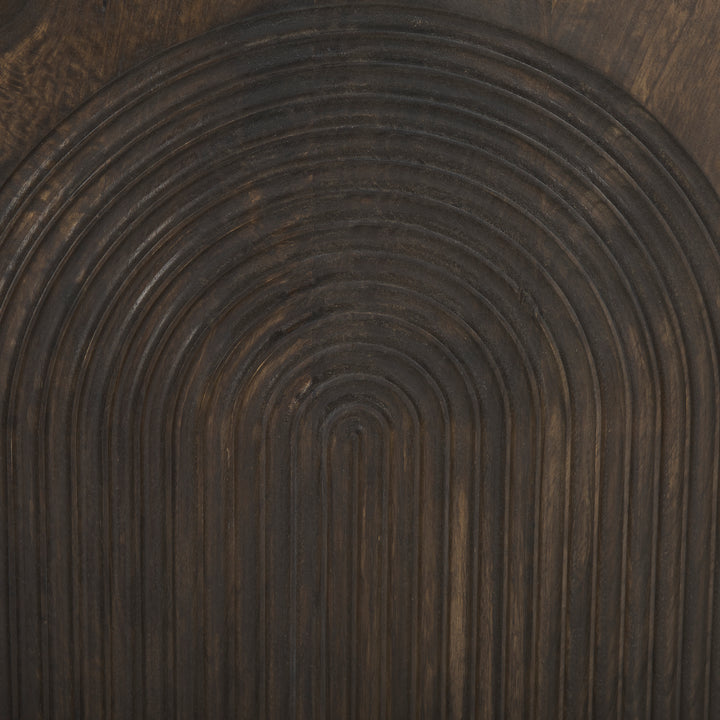 Tucker Dark Brown Wood w/ Carved Arch Pattern 2 Door Cabinet Decor Mercana
