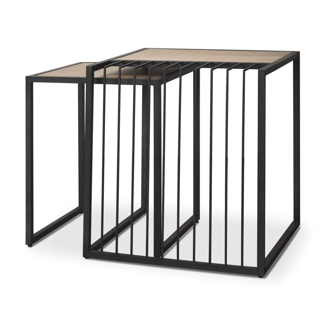 Miles Black Metal w/ Light Wood Nesting End/Side Table Living Room Mercana