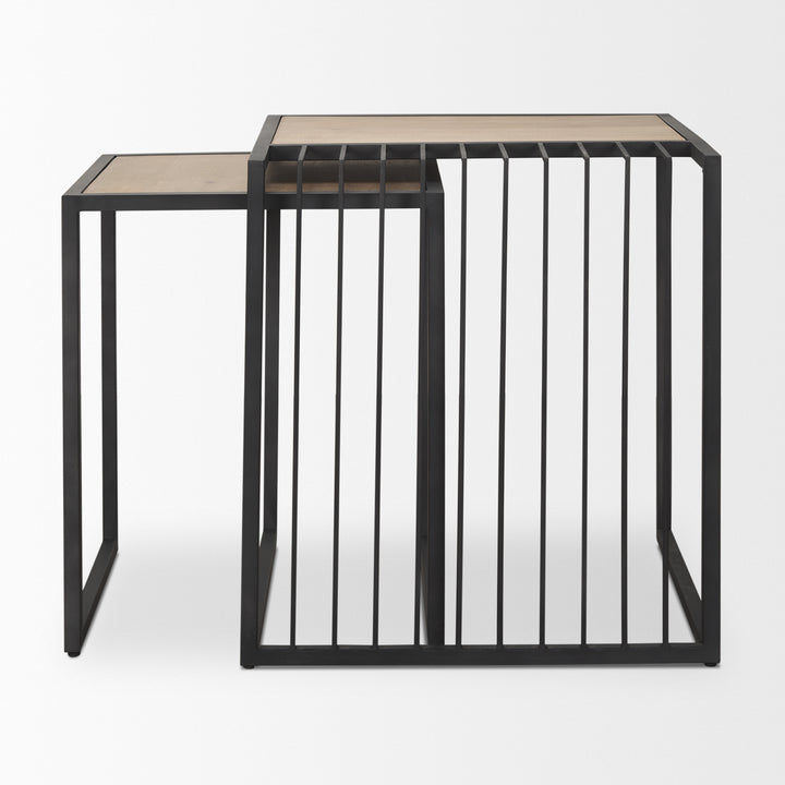 Miles Black Metal w/ Light Wood Nesting End/Side Table Living Room Mercana