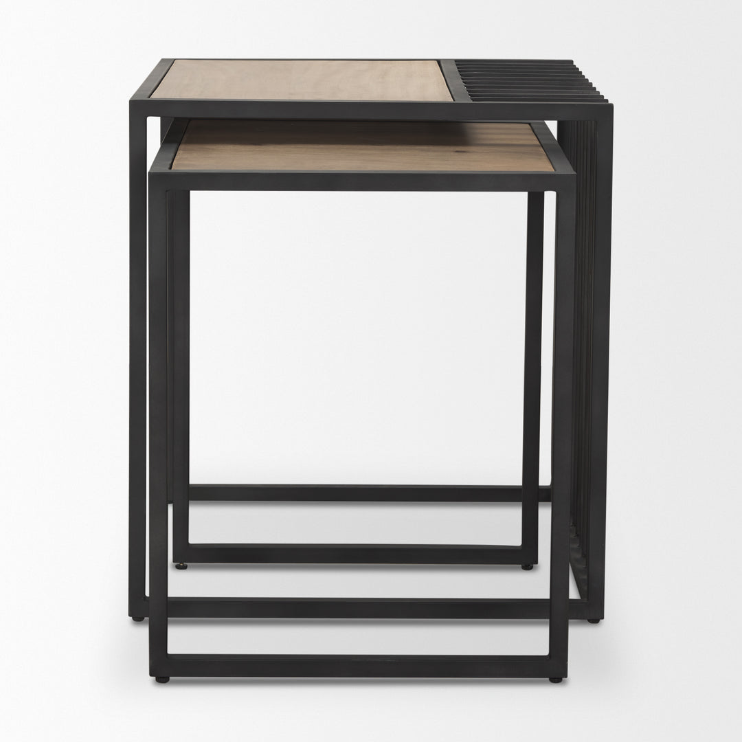 Miles Black Metal w/ Light Wood Nesting End/Side Table Living Room Mercana