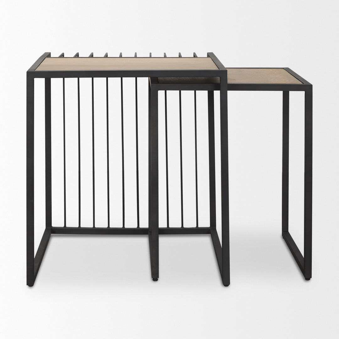 Miles Black Metal w/ Light Wood Nesting End/Side Table Living Room Mercana