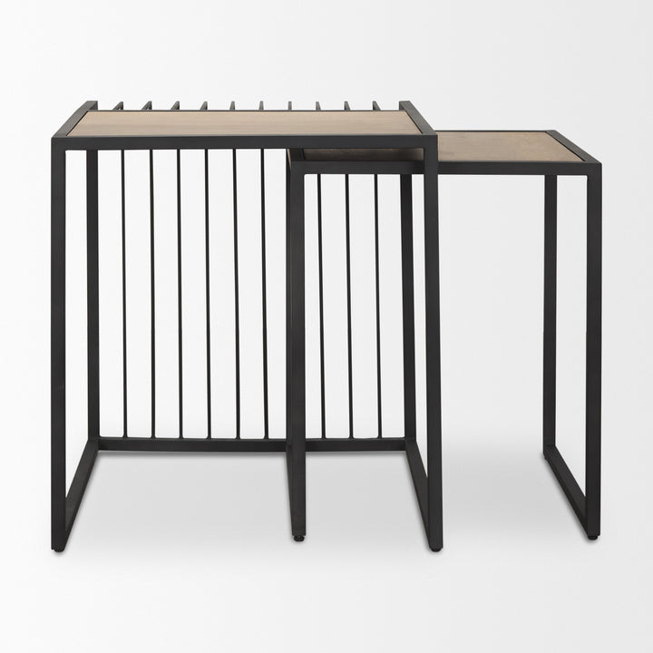 Miles Black Metal w/ Light Wood Nesting End/Side Table Living Room Mercana
