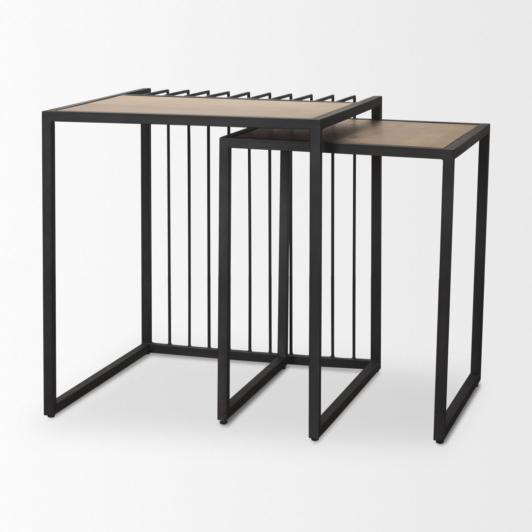 Miles Black Metal w/ Light Wood Nesting End/Side Table Living Room Mercana