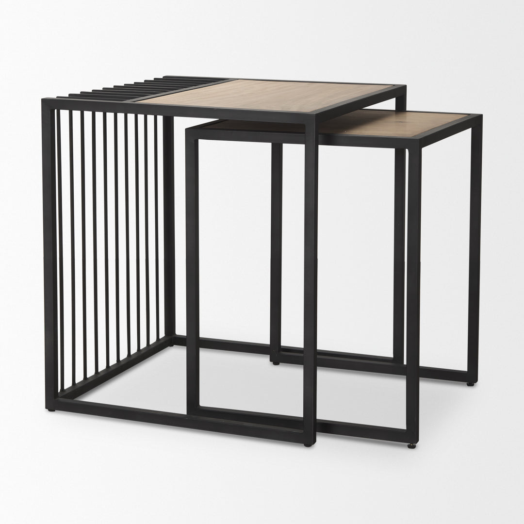 Miles Black Metal w/ Light Wood Nesting End/Side Table Living Room Mercana