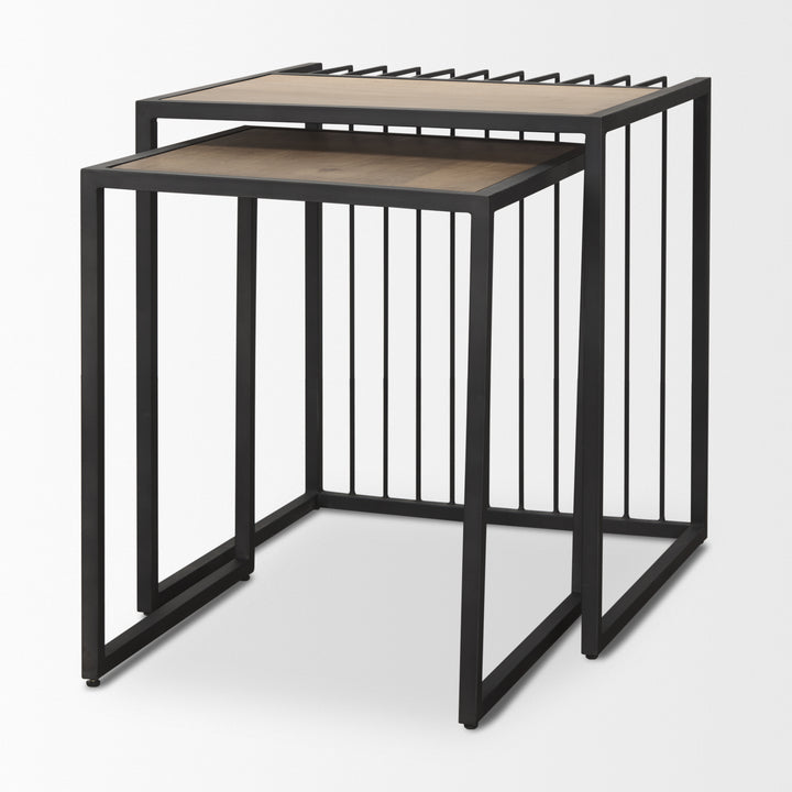 Miles Black Metal w/ Light Wood Nesting End/Side Table Living Room Mercana